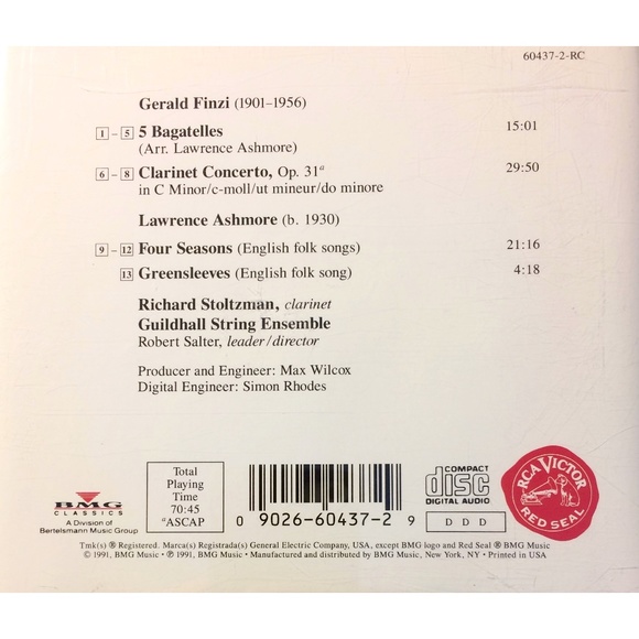 🦋 Richard Stoltzman Finzi: Clarinet Concertos Bagatelles CD 090266043729 - Picture 3 of 3